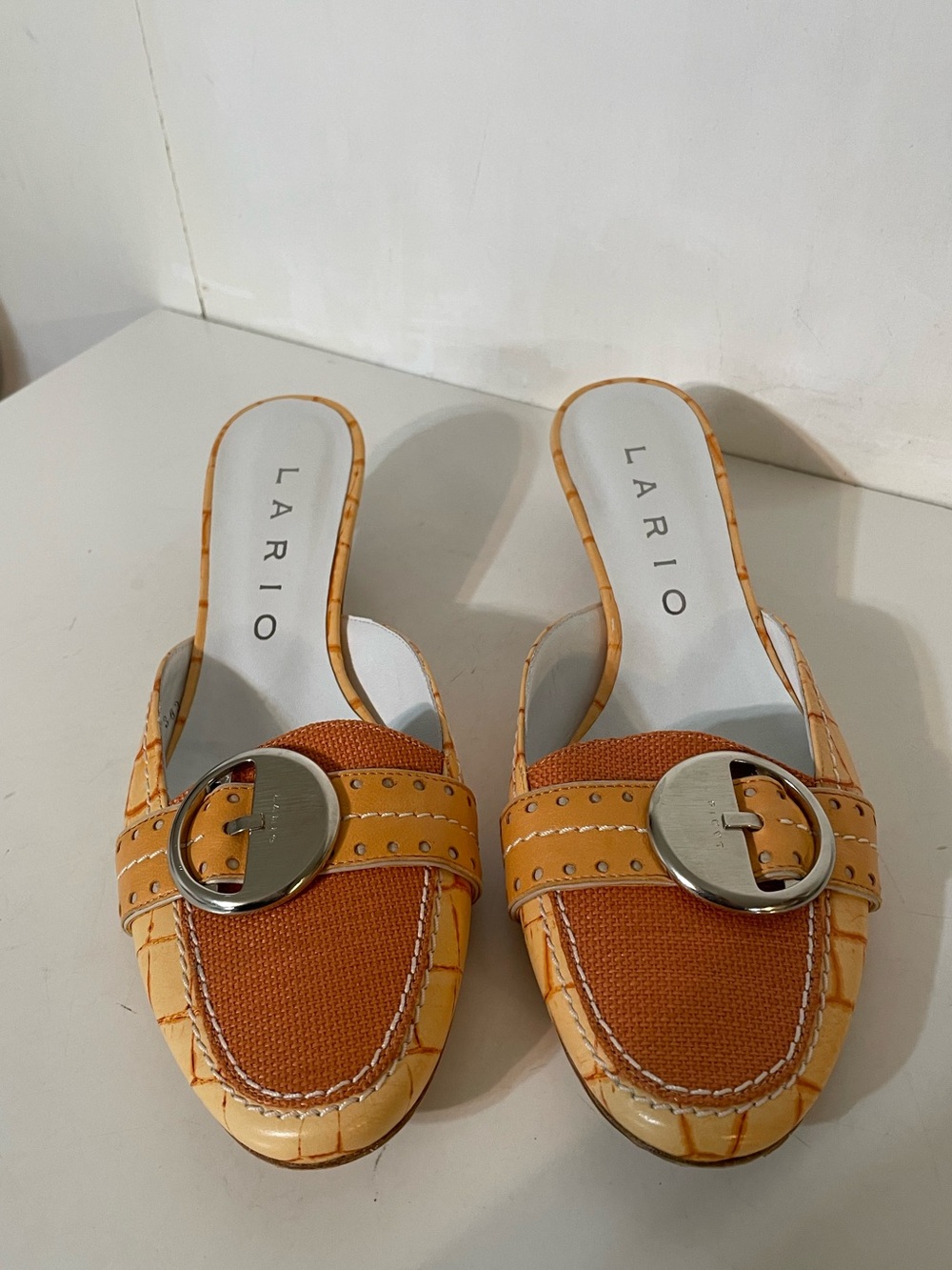 Lario Kitten Heel Mules in Peach